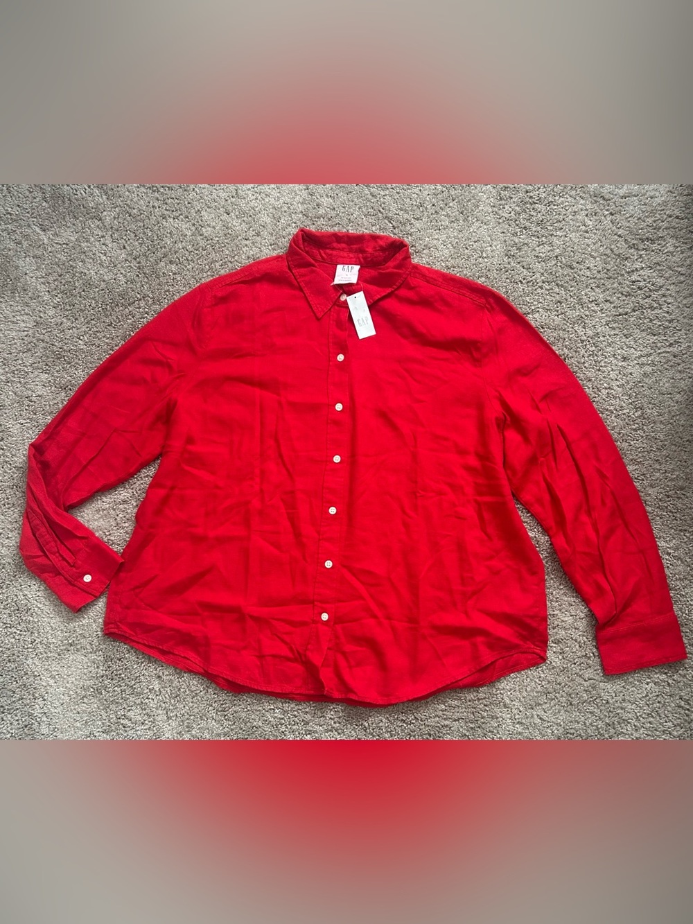 GAP The Easy Shirt Men’s XL Red Linen Blend Long Sleeve Button Up